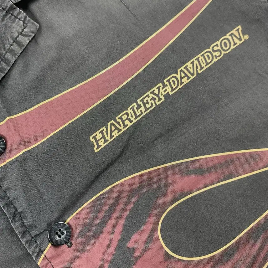 [BUNJANG] 90s Harley Davidson Flame Logo Faded Half Shirt / 90s 할리 데이비슨 플레임 로고 페이드 하프 셔츠