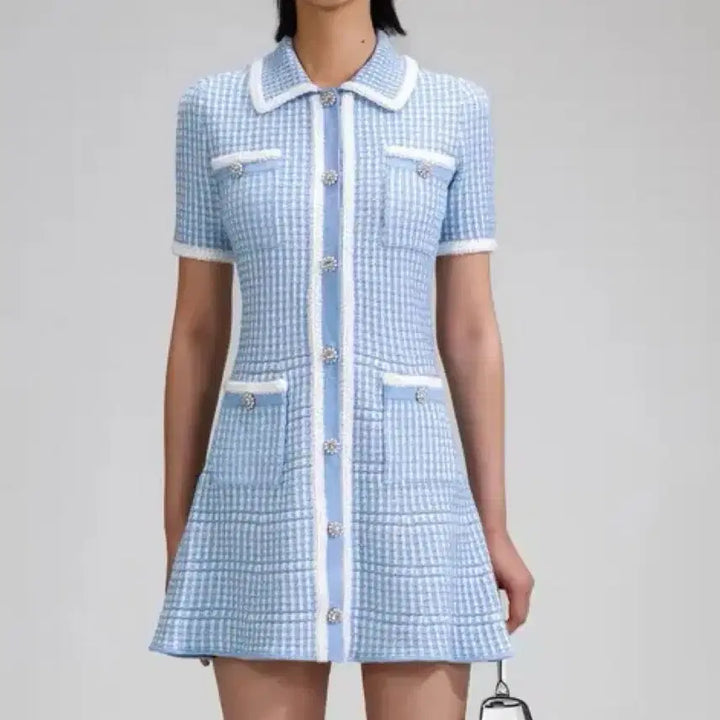[BUNJANG] Self-Portrait Knitted Mini Dress / self-portrait 셀프포트레이트 블루 니트 미니 드레스