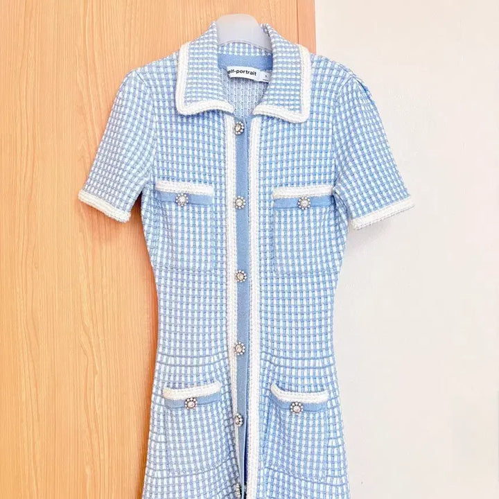 [BUNJANG] Self-Portrait Knitted Mini Dress / self-portrait 셀프포트레이트 블루 니트 미니 드레스