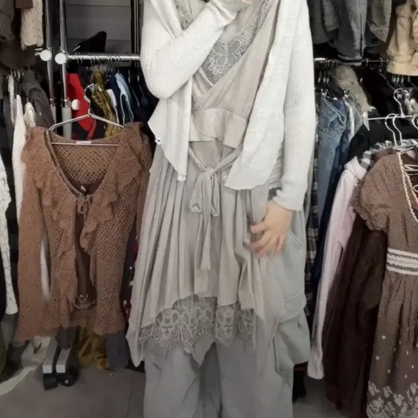[BUNJANG] Sun Garden Gray Fairy Dress Set / 선가든 그레이 페어리 원피스셋