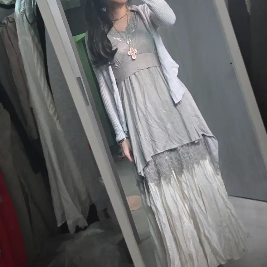 [BUNJANG] Sun Garden Gray Fairy Dress Set / 선가든 그레이 페어리 원피스셋