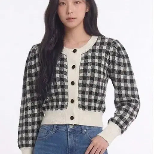 [BUNJANG] Egoist Check Cropped Cardigan / 에고이스트 체크 크롭 가디건/55/앨리스/1029
