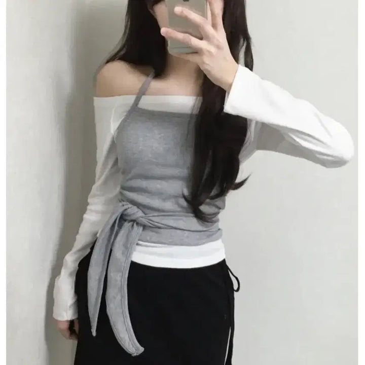 [BUNJANG] Layered Halterneck Gray Bustier / 레이어드 홀터넥 스트랩 뷔스티에 회색
