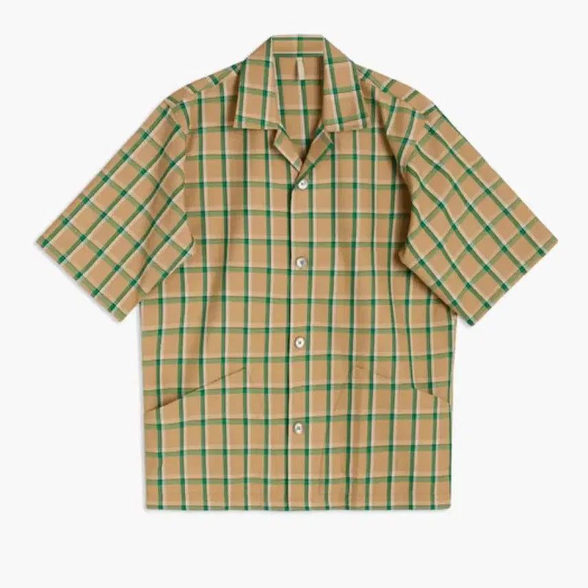 [BUNJANG] SUNFLOWER Beige Green Check Pattern Short Sleeve Shirt (L) / SUNFLOWER 썬플라워 반팔셔츠