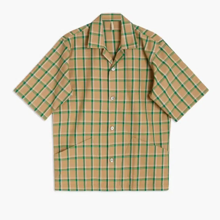 [BUNJANG] SUNFLOWER Beige Green Check Pattern Short Sleeve Shirt (L) / SUNFLOWER 썬플라워 반팔셔츠