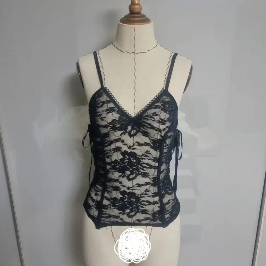 [BUNJANG] Black Lace Corset Top - Size S / 블랙 레이스 코르셋 탑 S