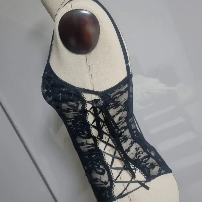 [BUNJANG] Black Lace Corset Top - Size S / 블랙 레이스 코르셋 탑 S