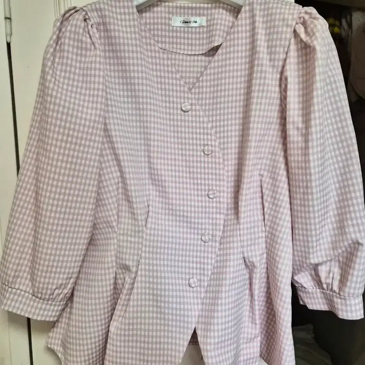 [BUNJANG] Checkered Puff Sleeve Blouse / 체크 블라우스