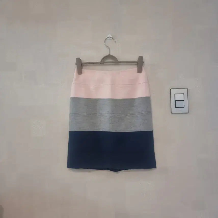 [BUNJANG] Colorblock H-Line Midi Skirt (Pink/Gray/Navy) / 여름 스커트 배색 H라인 스커트 핑크/회색/네이비 55