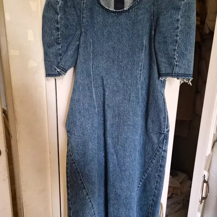[BUNJANG] Denim Midi Dress / 청 데님 반팔 미디 원피스