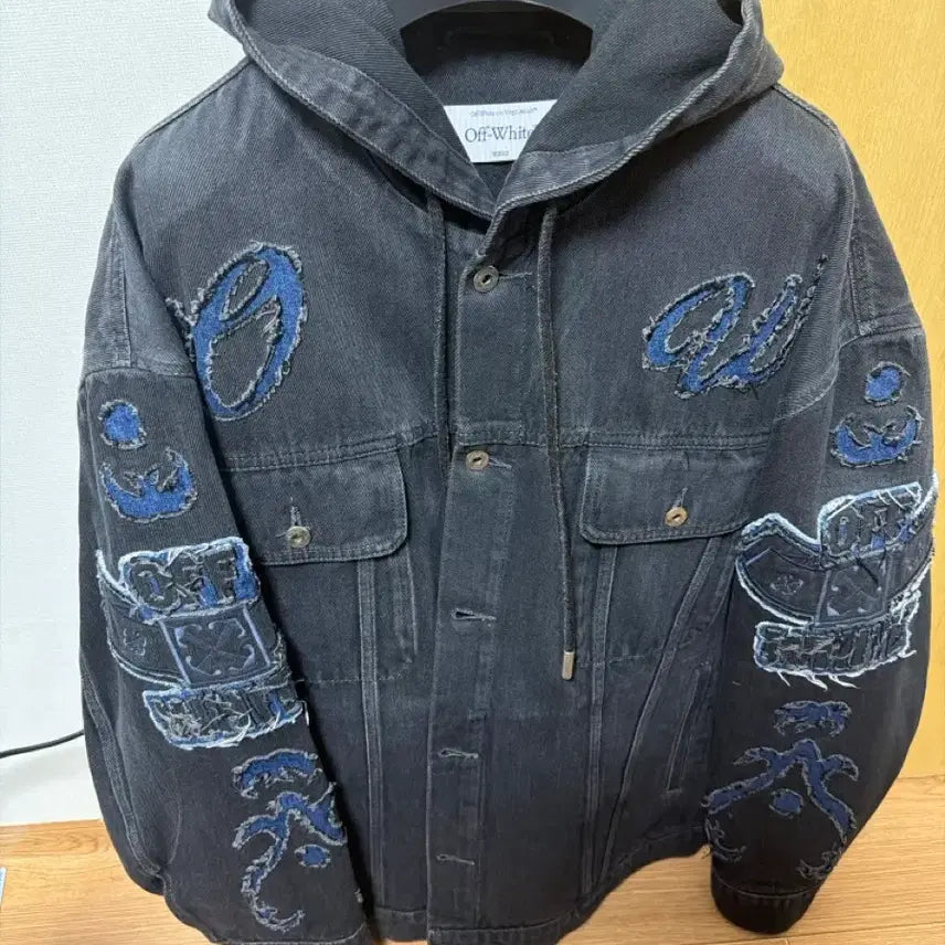 [BUNJANG] Off-White Black Denim Hooded Jacket / 오프화이트 블랙 데님 후드 자켓