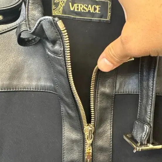 [BUNJANG] Versace Black Leather Mix Jacket / 최종가) 베르사체 블랙 레더 믹스 자켓 54