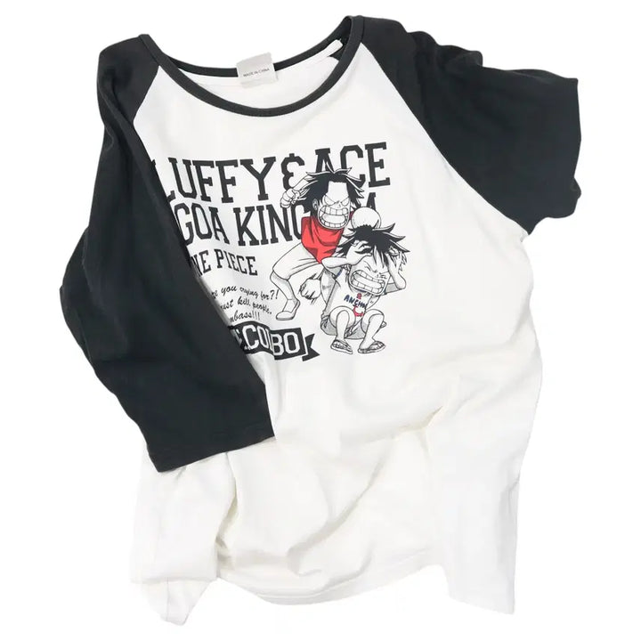 [BUNJANG] One Piece Luffy &amp; Ace Goa Kingdom Vintage Raglan 7-Sleeve T-Shirt (LL) / 원피스 루피 &amp; 에이스 고아 왕국 빈티지 래글런 7부 티셔츠 (LL)