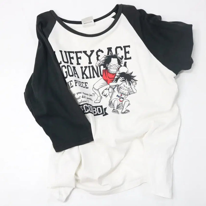 [BUNJANG] One Piece Luffy &amp; Ace Goa Kingdom Vintage Raglan 7-Sleeve T-Shirt (LL) / 원피스 루피 &amp; 에이스 고아 왕국 빈티지 래글런 7부 티셔츠 (LL)