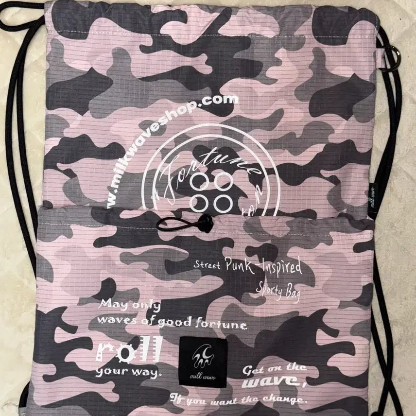 [SOLD OUT] 밀크웨이브 핑크 카모 스트링 백팩 짐색