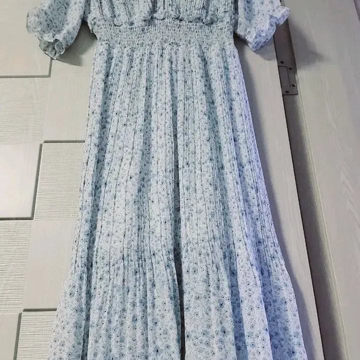 [BUNJANG] Flower Pleats Shirring Long Dress / 플라워 플리츠 셔링 롱 원피스