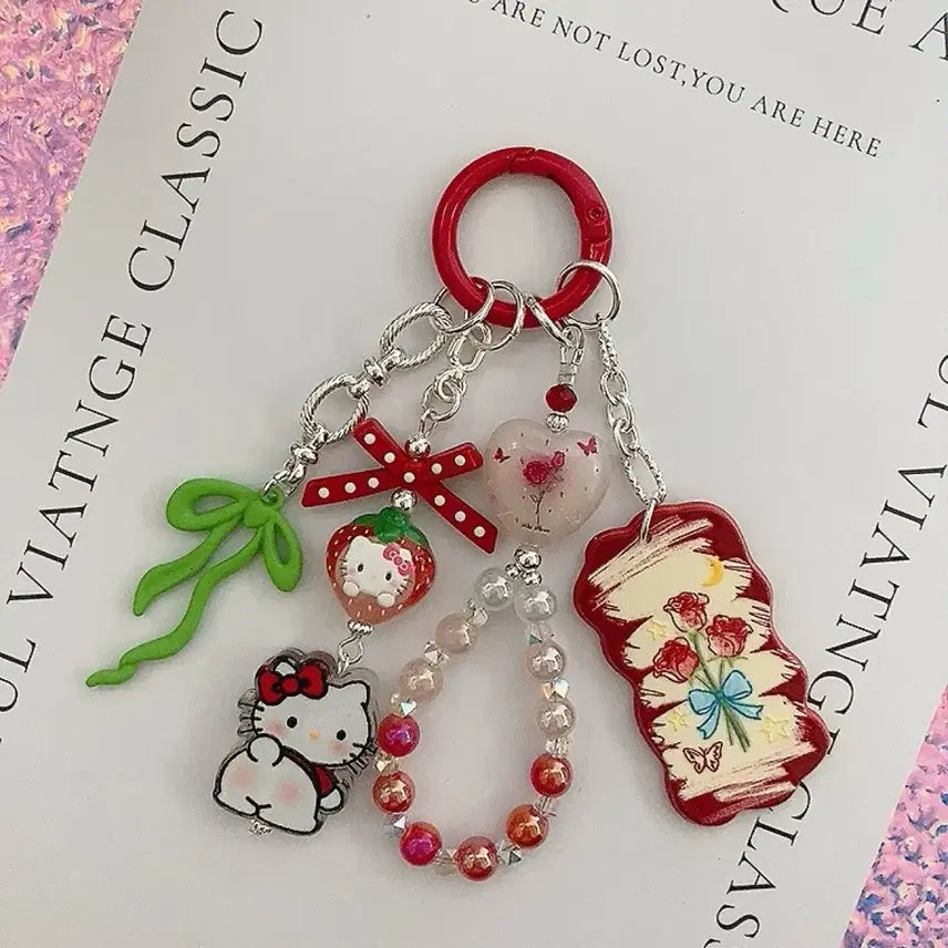 [SOLD OUT] 귀염뽀짝 키티 장미펜던트 키링