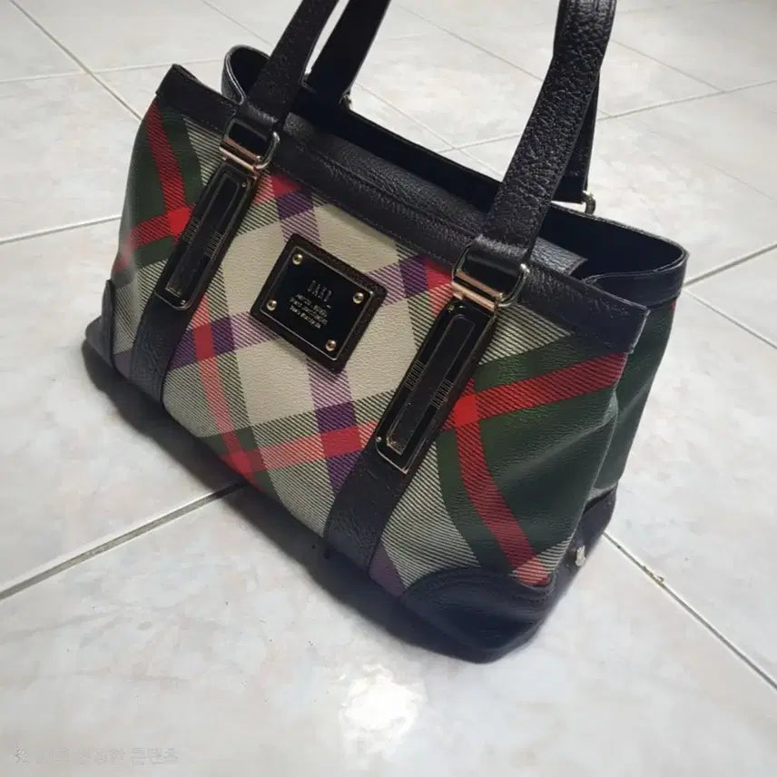 [BUNJANG] Daks Checkered Leather Tote Bag / 닥스 체크무늬 토트백