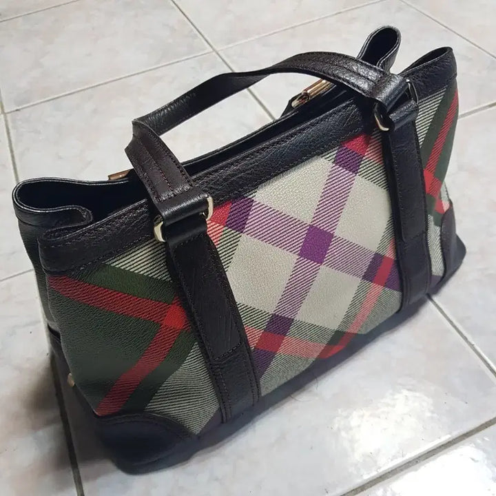 [BUNJANG] Daks Checkered Leather Tote Bag / 닥스 체크무늬 토트백