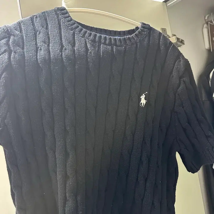 [BUNJANG] Polo Ralph Lauren Cable Knit Short Sleeve Black Sweater / 폴로 랄프로렌 케이블 반팔 니트 블랙
