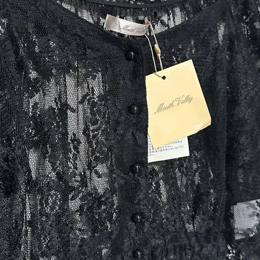 [BUNJANG] Vintage Lace Mesh Balloon Sleeve Crop Top / 일본빈티지 미사용시스루레이스망사벌룬셔크롭티블랙모리걸하구미룩갸루y2k히피