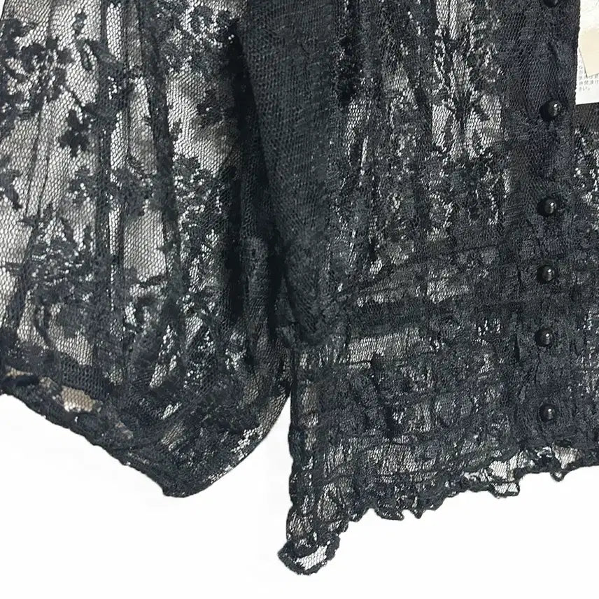 [BUNJANG] Vintage Lace Mesh Balloon Sleeve Crop Top / 일본빈티지 미사용시스루레이스망사벌룬셔크롭티블랙모리걸하구미룩갸루y2k히피