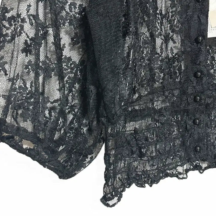 [BUNJANG] Vintage Lace Mesh Balloon Sleeve Crop Top / 일본빈티지 미사용시스루레이스망사벌룬셔크롭티블랙모리걸하구미룩갸루y2k히피