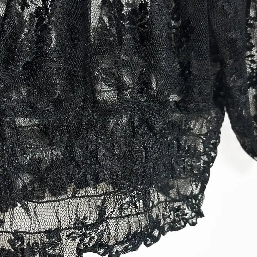 [BUNJANG] Vintage Lace Mesh Balloon Sleeve Crop Top / 일본빈티지 미사용시스루레이스망사벌룬셔크롭티블랙모리걸하구미룩갸루y2k히피