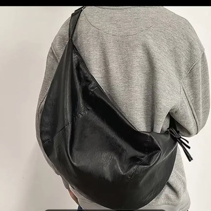 [BUNJANG] Black Leather Big Hobo Bag / 가격내림)가죽 블랙 빅호보백 새제품