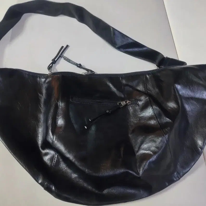 [BUNJANG] Black Leather Big Hobo Bag / 가격내림)가죽 블랙 빅호보백 새제품