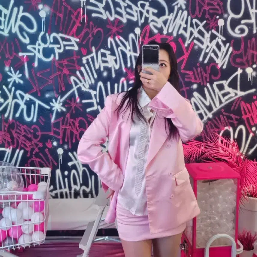 [BUNJANG] Pink Two-Piece Set (Jacket + Skirt) / 핑크색 투피스 세트 (자켓 + 스커트)
