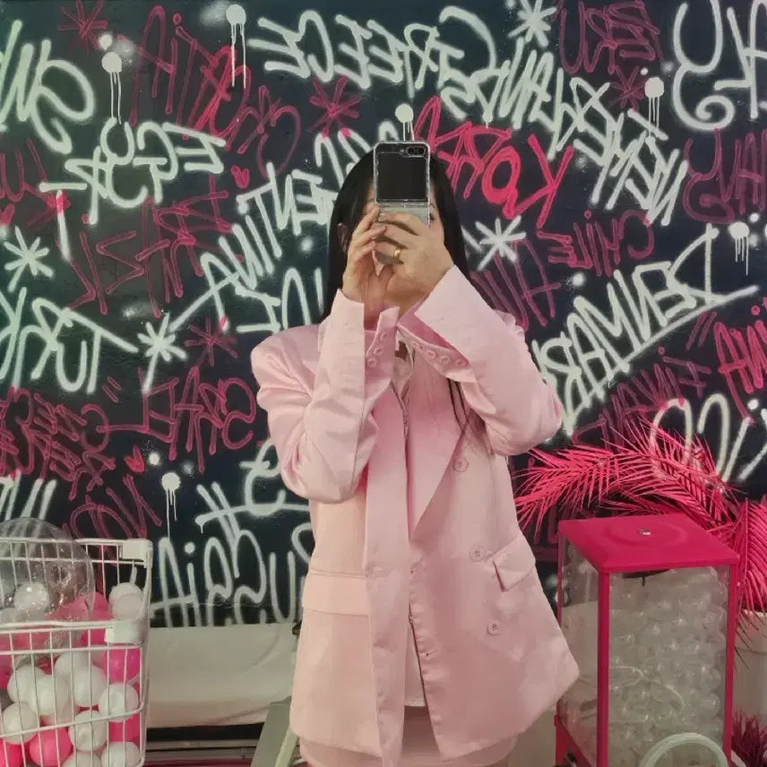 [BUNJANG] Pink Two-Piece Set (Jacket + Skirt) / 핑크색 투피스 세트 (자켓 + 스커트)