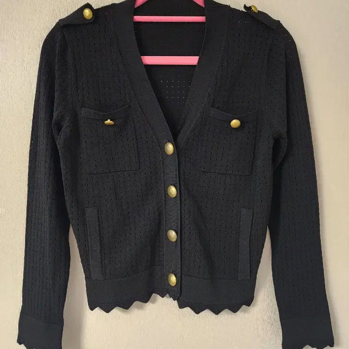 [BUNJANG] Premium Black Cardigan with Gold Trim (Free Size) / 금장장식 프리미엄 블랙가디건(프리사이즈)