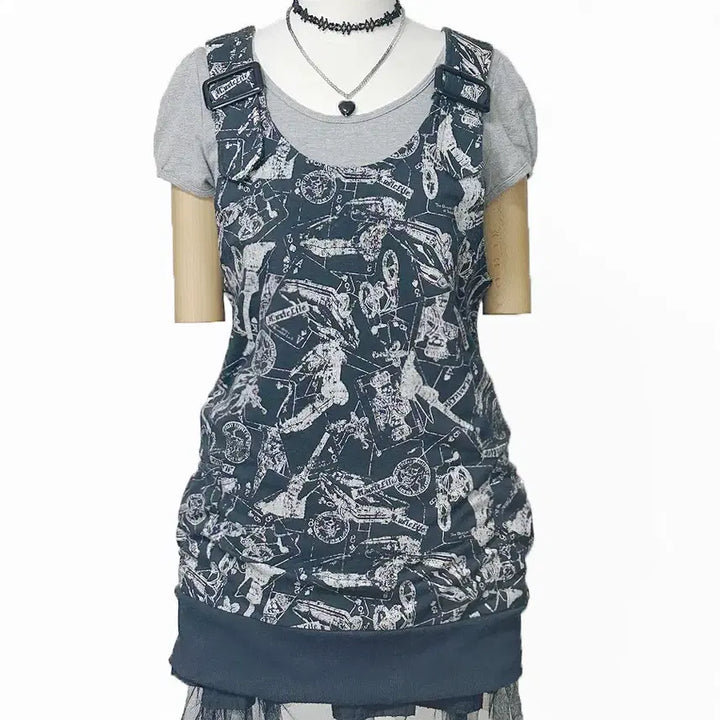 [BUNJANG] Vintage Grunge Shirring Pocket Buckle Strap Tank Top Black / 일본빈티지 그런지셔링포켓버클스트랩나시티블랙 펑크모리걸하구미룩갸루y2k히피