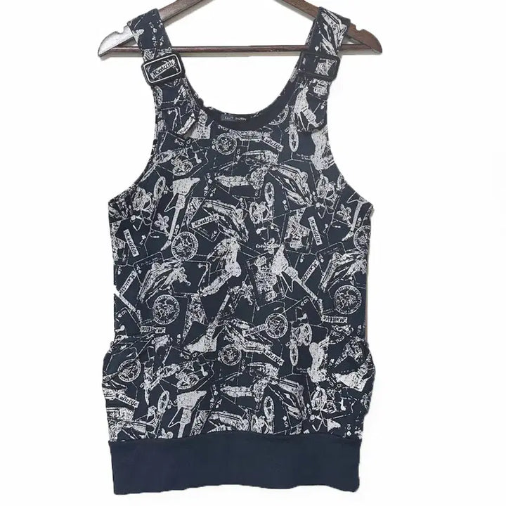 [BUNJANG] Vintage Grunge Shirring Pocket Buckle Strap Tank Top Black / 일본빈티지 그런지셔링포켓버클스트랩나시티블랙 펑크모리걸하구미룩갸루y2k히피