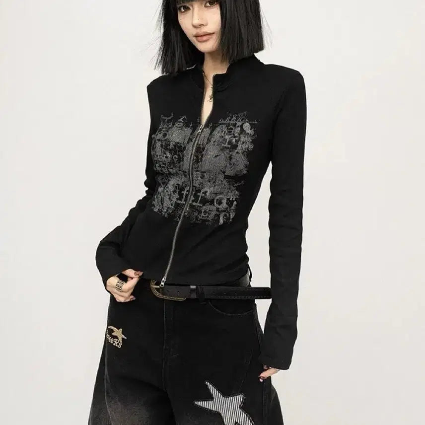 [BUNJANG] Gothic Punk Street Zip-Up Hoodie / 고딕 펑크 스트릿 지퍼 후드집업