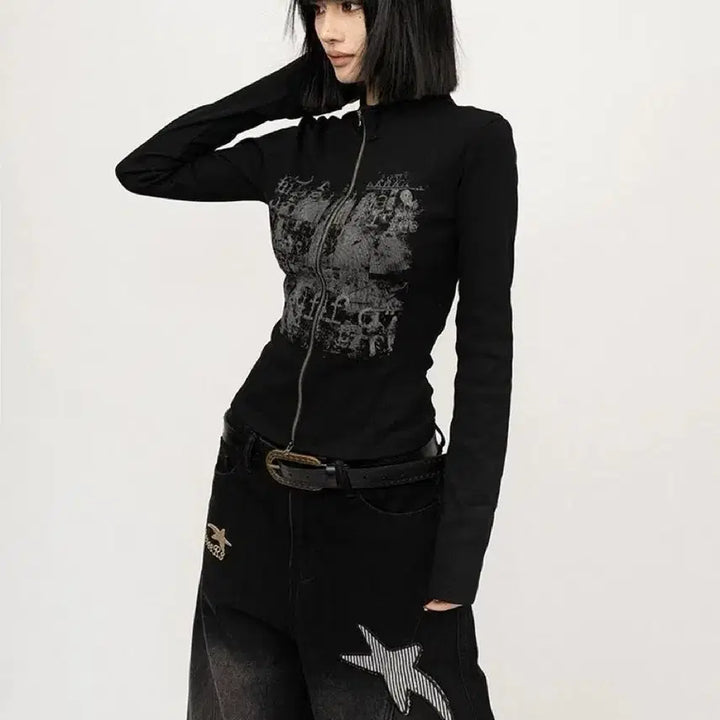 [BUNJANG] Gothic Punk Street Zip-Up Hoodie / 고딕 펑크 스트릿 지퍼 후드집업