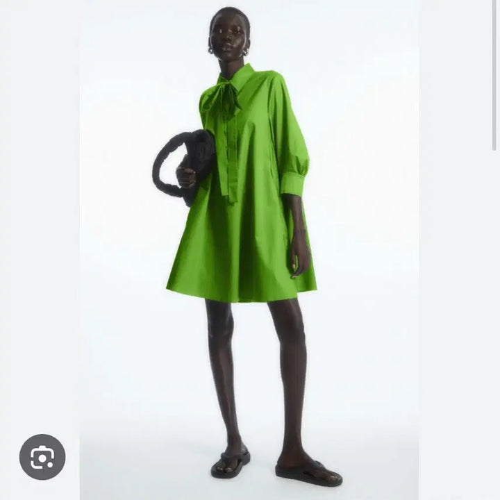 [BUNJANG] COS Green Ribbon Layered Shirt Dress / COS 코스 그린 셔츠 원피스 32 리본 레이어드 드레스