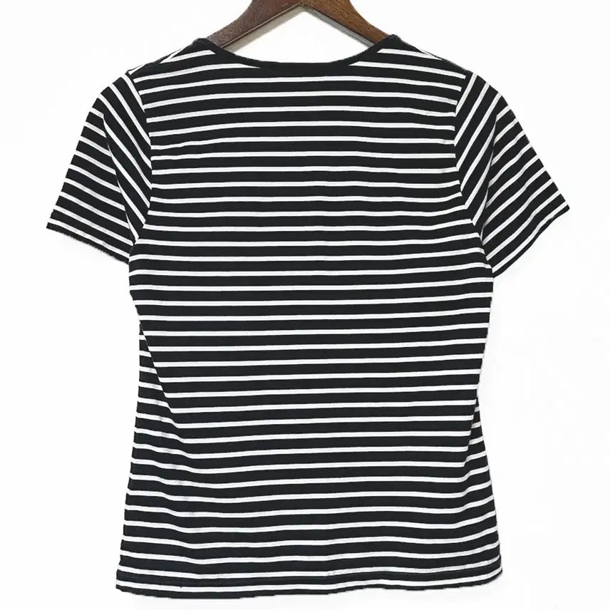 [SOLD OUT] 일본빈티지 레이스사각넥 단가라스트라이프반팔티블랙모리걸하구미룩갸루y2k히피
