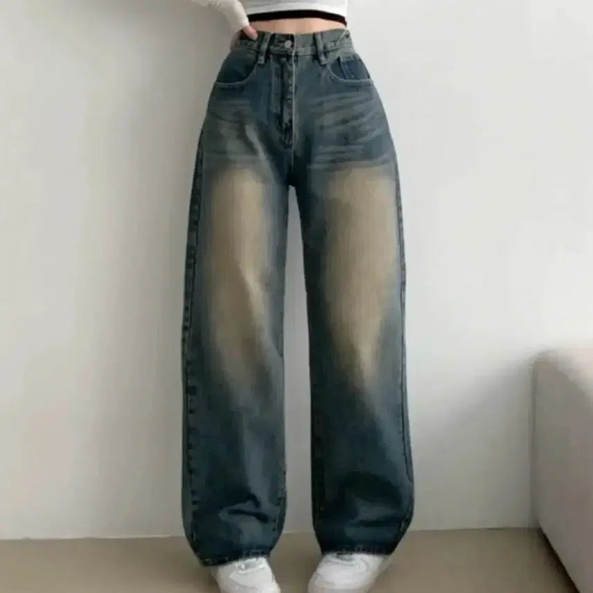 [BUNJANG] Ablley Washed Denim Wide Pants / 에이블리 워싱 데님 와이드 팬츠