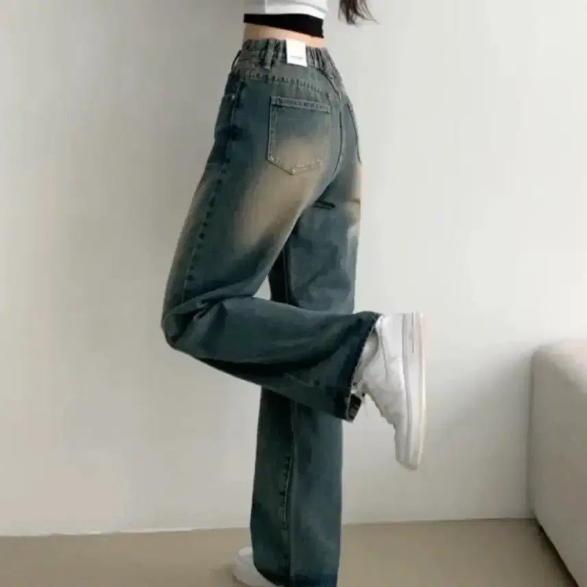 [BUNJANG] Ablley Washed Denim Wide Pants / 에이블리 워싱 데님 와이드 팬츠