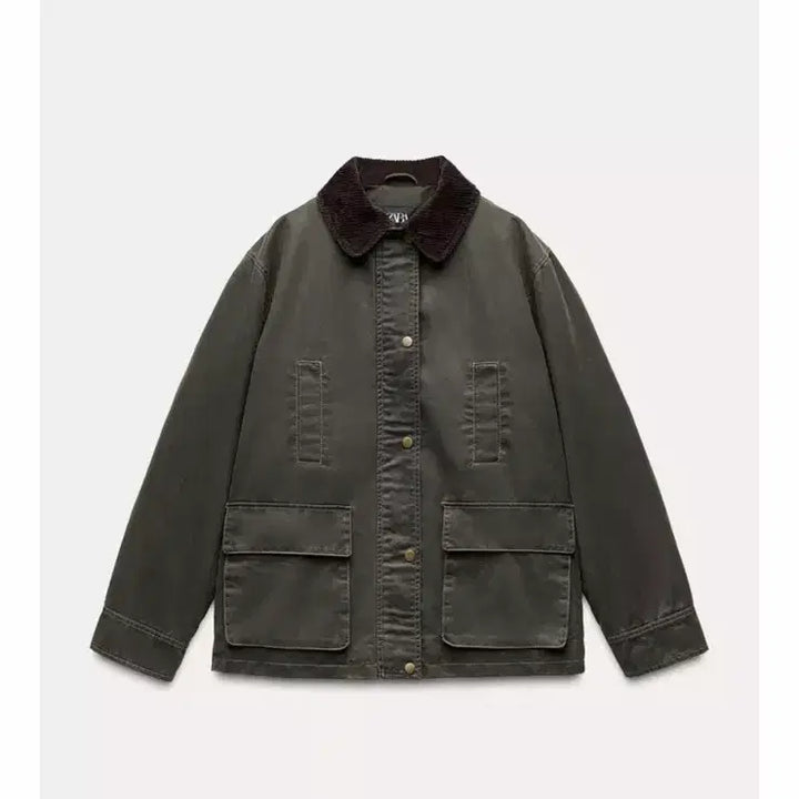 [BUNJANG] Zara Corduroy Collar Waxed Jumper / 자라 코듀로이 칼라 왁스드 점퍼