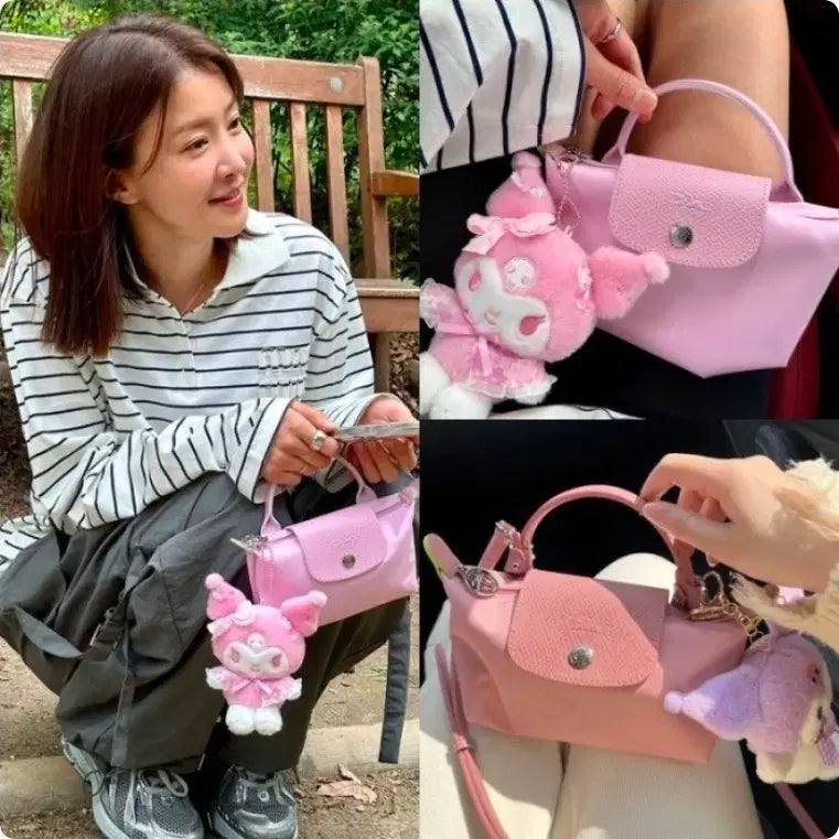 [BUNJANG] Longchamp Le Pliage Pink Clutch Set with Strap, Sanrio Keyring, and Inner Bag / 새상품 롱샴 르플리아쥬 핑크 + 스트랩 + 산리오키링 +이너백 풀세트