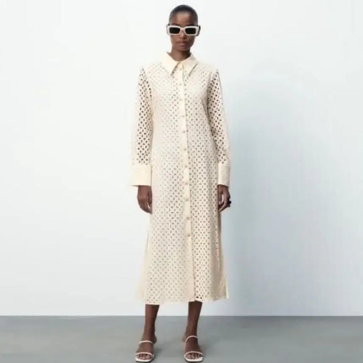[BUNJANG] ZARA Eyelet Shirt Dress / 자라(ZARA) 아일렛 셔츠원피스 55-66 새상품