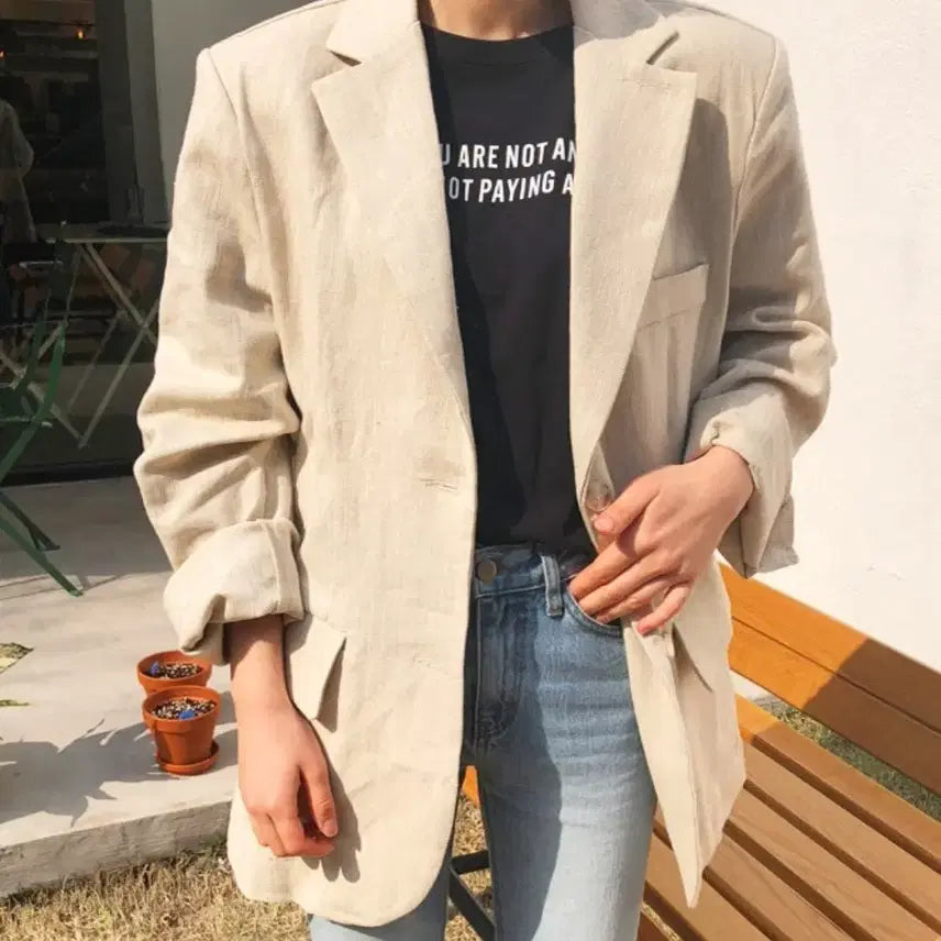 [BUNJANG] Ganaesra Herringbone Linen Jacket / 가내스라(ganaesra) 오디네르 헤링본 린넨자켓 프리사이즈 새상품