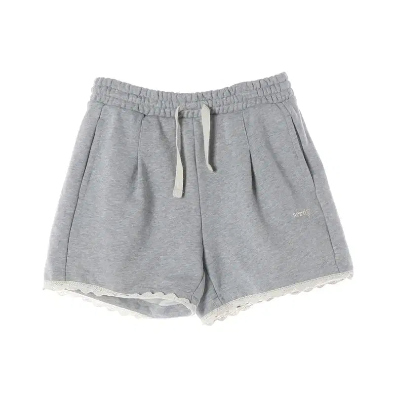 [BUNJANG] NERDY Grey Lace Sweat Shorts (M) / 널디 그레이 레이스 스웨트 숏 팬츠 M