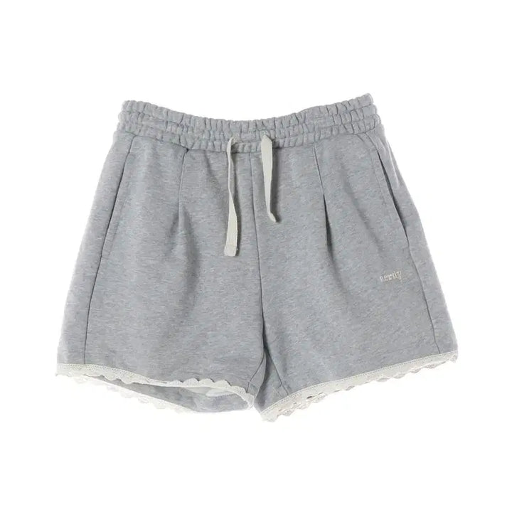 [BUNJANG] NERDY Grey Lace Sweat Shorts (M) / 널디 그레이 레이스 스웨트 숏 팬츠 M