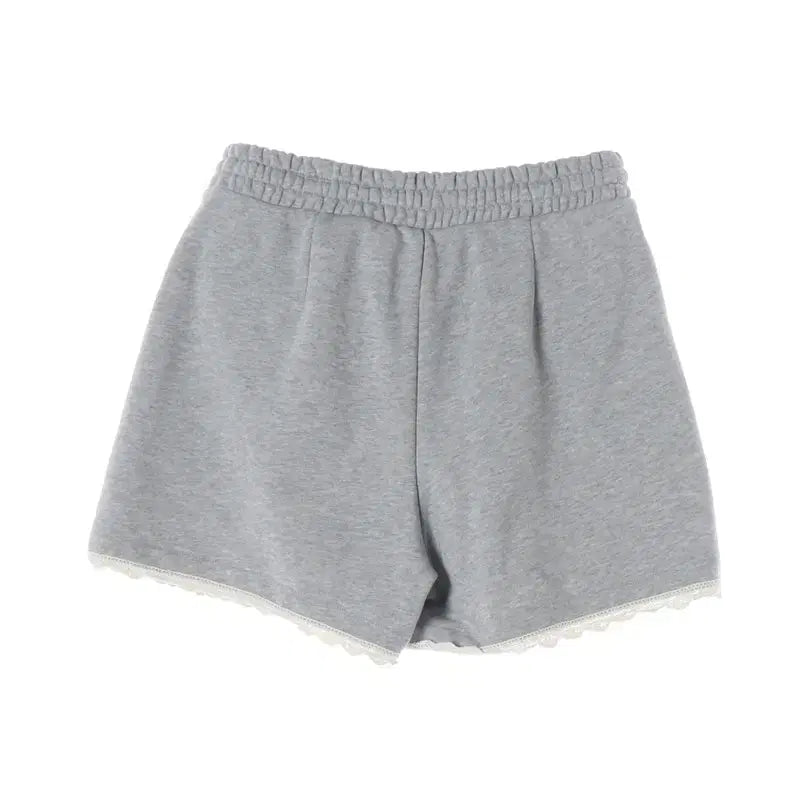 [BUNJANG] NERDY Grey Lace Sweat Shorts (M) / 널디 그레이 레이스 스웨트 숏 팬츠 M