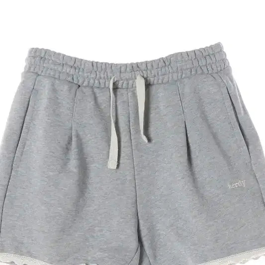[BUNJANG] NERDY Grey Lace Sweat Shorts (M) / 널디 그레이 레이스 스웨트 숏 팬츠 M