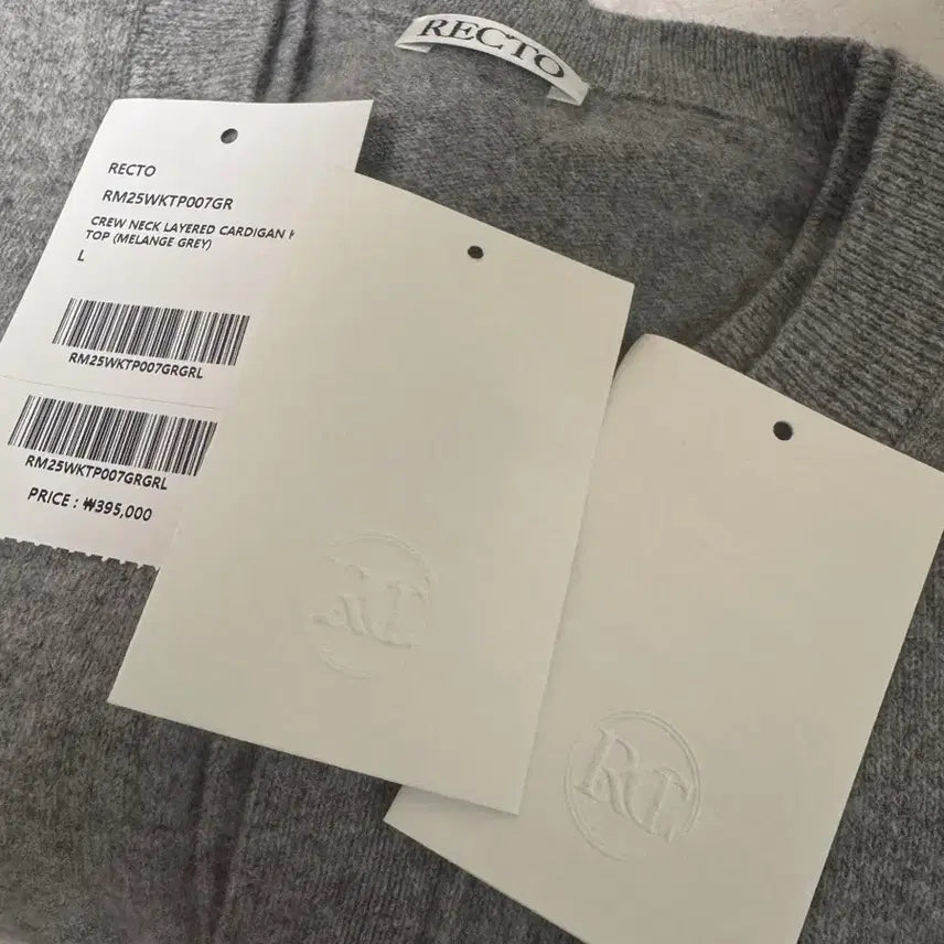 [BUNJANG] Recto 25FW Crewneck Layered Knit Cardigan, Melange Grey (L) / 렉토 25FW 크루넥 레이어드 니트 가디건 멜란지 그레이 (L)